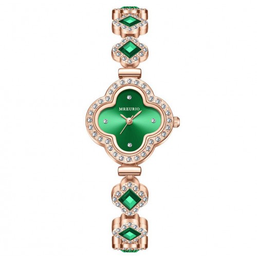 Жіночий годинник браслет Чотирилисник з камінням зелені кварцові