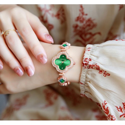 Жіночий годинник браслет Чотирилисник з камінням зелені кварцові