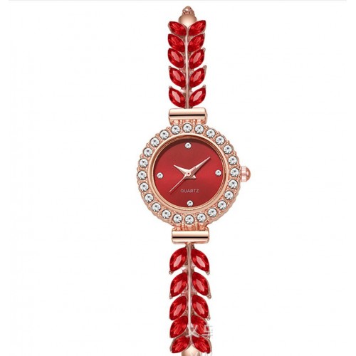 Жіночий годинник-браслет «Червоний Лист» з кристалами — кварцовий наручний годинник з регульованим ремінцем