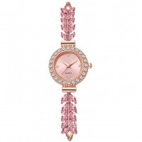 Жіночий годинник браслет Рожевий діамант лист — кварцовий наручний годинник з камінням і регульованим браслетом Жіночий годинник браслет Рожевий діамант лист — кварцовий наручний годинник з камінням і регульованим браслетом