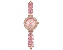 Жіночий годинник браслет Рожевий діамант лист — кварцовий наручний годинник з камінням і регульованим браслетом