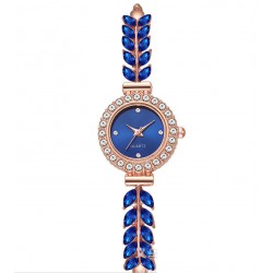 Женские часы браслет с камнями Листья и стразами, сапфирово-синие