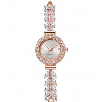 Жіночий годинник-браслет з кристалами та листочками, кварцовий, білий