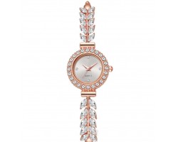 Жіночий годинник-браслет з кристалами та листочками, кварцовий, білий