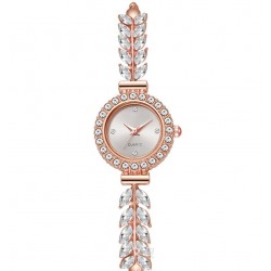 Женские часы-браслет с кристаллами и листиками, кварцевые, белые