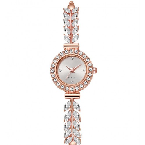 Жіночий годинник-браслет з кристалами та листочками, кварцовий, білий