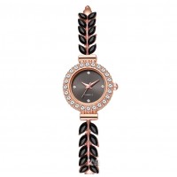 Женские наручные часы с кристаллами и листочками «Ночная элегантность», чёрные, регулируемый браслет