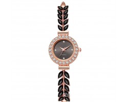 Жіночий наручний годинник з кристалами та листочками «Нічна елегантність», чорний, регульований браслет