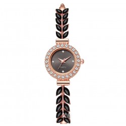 Женские наручные часы с кристаллами и листочками «Ночная элегантность», чёрные, регулируемый браслет