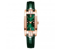 Жіночий наручний годинник із зеленим ремінцем і прямокутним циферблатом зі стразами, кварцовий