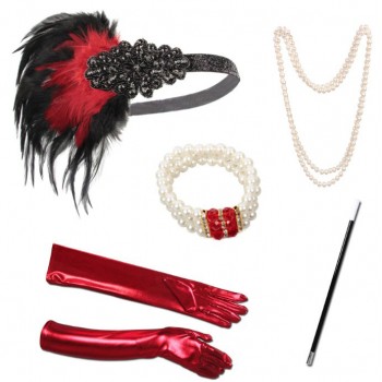 Женский набор в стиле Гэтсби — 5 предметов (красный)