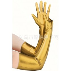 Золоті довгі лаковані рукавички 53 см для гангстерської вечірки Золоті довгі лаковані рукавички 53 см для гангстерської вечірки