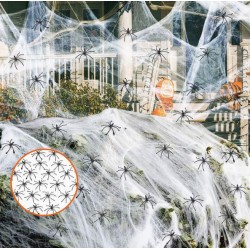 Большая искусственная паутина с 40 пауками — декор для Хэллоуина, 100 г, белая Большая искусственная паутина с 40 пауками — декор для Хэллоуина, 100 г, белая