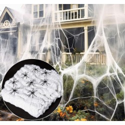 Штучна павутина з пластиковими павуками — декор для Хелловіну, 40 г, біла, 4 павуки