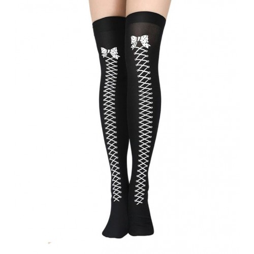 Панчохи для Геловіну чорні «шнурівка та бантики» 65×8 см, універсальний розмір
