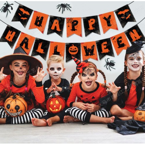 Гірлянда «HAPPY HALLOWEEN» — оранжево-чорні прапорці, 2 ряди, 13×17 см