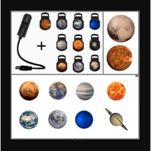 LED проектор-ночник USB 5V с 10 сменными слайдами «Планеты»