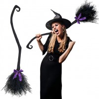 Метла ведьмы чёрная 137 см — разборная, ленты в комплекте