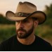 Ковбойская шляпа Texas Bull из соломы с бронзовым декором и тисненым ремнем, универсальный размер 58–59 см