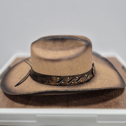 Ковбойская шляпа Texas Bull из соломы с бронзовым декором и тисненым ремнем, универсальный размер 58–59 см