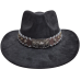 Чорний ковбойський капелюх з великою пряжкою «голова бика» — стиль Дикого Заходу
