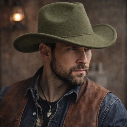 Ковбойський капелюх унісекс 57 см оливковий у стилі вестерн Ковбойський капелюх унісекс 57 см оливковий у стилі вестерн