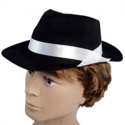 Шляпа мужская Мафия флок (черный с белой лентой)