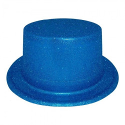 Шляпа детский цилиндр блестящая (голубая)