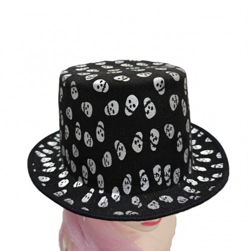 Капелюх Циліндр "Halloween" зі сріблястими черепками