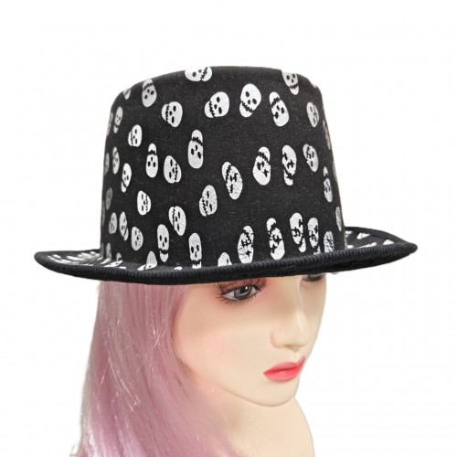 Капелюх Циліндр "Halloween" зі сріблястими черепками