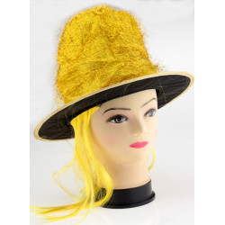Шляпа цилиндр с париком желтая