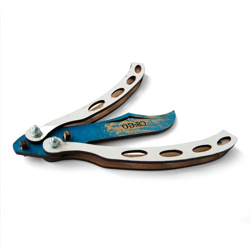 Дерев'яний складаний ніж метелик (білий з синім )