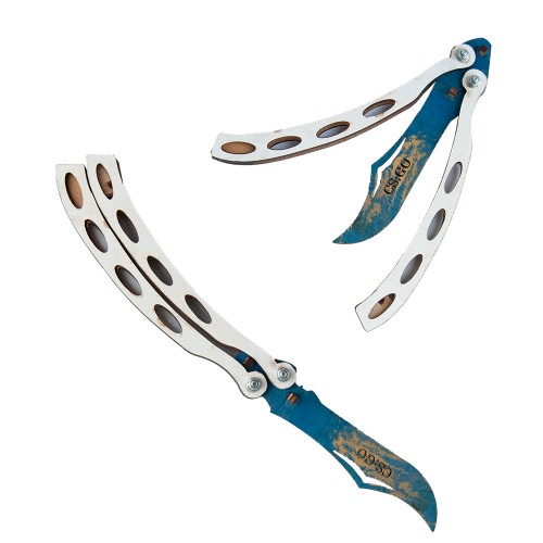 Дерев'яний складаний ніж метелик (білий з синім )