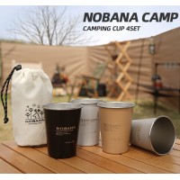 Набор кемпинговых стаканов NOBANA 350 мл 4 шт из нержавеющей стали 304 с чехлом