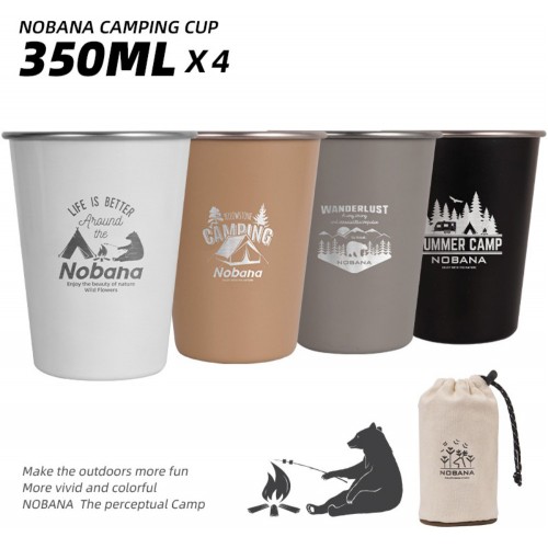 Набор кемпинговых стаканов NOBANA 350 мл 4 шт из нержавеющей стали 304 с чехлом