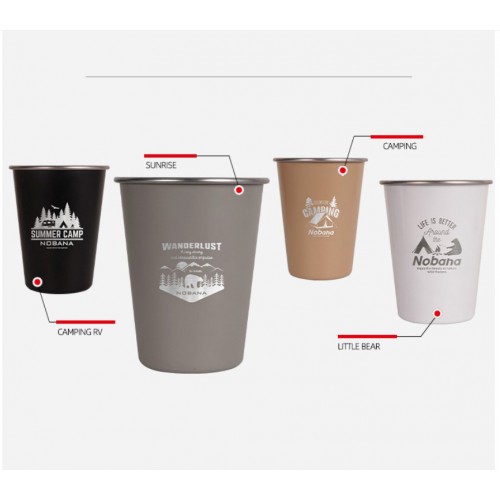 Набор кемпинговых стаканов NOBANA 350 мл 4 шт из нержавеющей стали 304 с чехлом