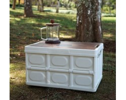 Складаний кемпінговий ящик-столик білий 30 л 42×29×23 см з дерев'яною кришкою
