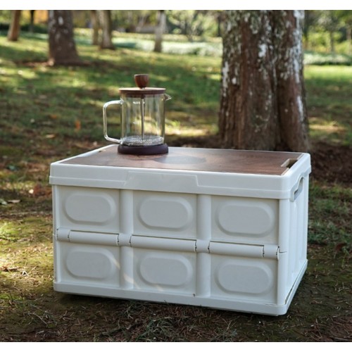 Складний кемпінговий ящик-столик білий 30 л 42×29×23 см з дерев'яною кришкою