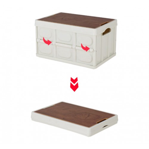 Складаний кемпінговий ящик-столик білий 55 л 52×35,5×29,5 см з дерев'яною кришкою