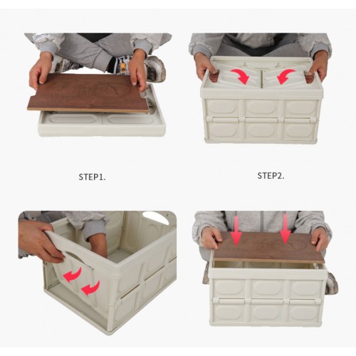 Складаний кемпінговий ящик-столик білий 55 л 52×35,5×29,5 см з дерев'яною кришкою