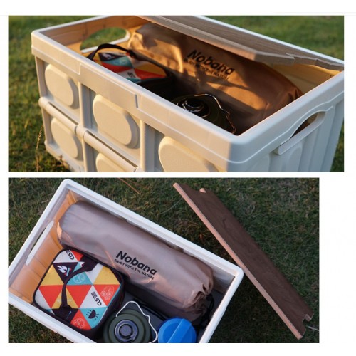 Складаний кемпінговий ящик-столик білий 55 л 52×35,5×29,5 см з дерев'яною кришкою
