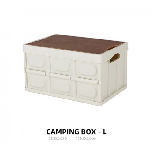Складаний кемпінговий ящик-столик білий 55 л 52×35,5×29,5 см з дерев'яною кришкою