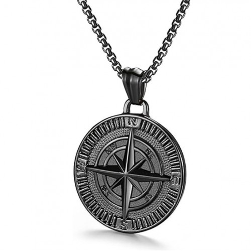 Кулон Роза вітрів (компас) чорний з ланцюжком з нержавіючої сталі підвіска 30 мм