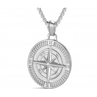 Кулон Роза вітрів сріблястий з ланцюжком з нержавіючої сталі підвіска 30 мм