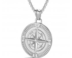 Кулон Роза вітрів сріблястий з ланцюжком з нержавіючої сталі підвіска 30 мм