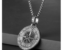 Кулон Роза вітрів сріблястий вінтажний з сплаву з ланцюжком підвіска 25×35 мм