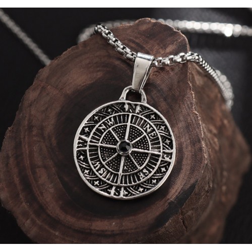 Кулон "Роза вітрів" сріблястий вінтажний зі сплаву з ланцюжком підвіска 25×35 мм