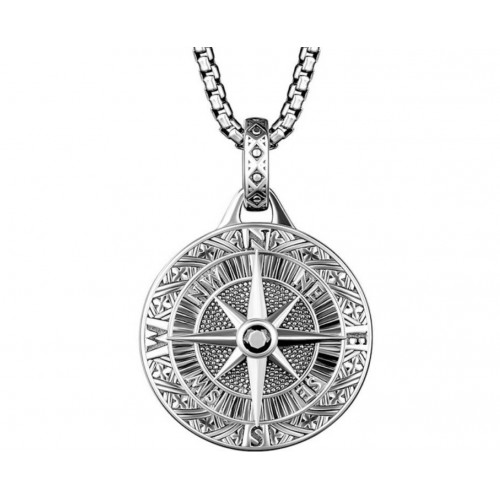 Кулон "Роза вітрів" сріблястий вінтажний зі сплаву з ланцюжком підвіска 25×35 мм