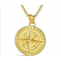 Кулон Роза ветров золотистый с цепочкой нержавеющая сталь подвеска 30 мм