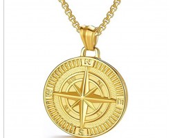 Кулон Роза вітрів золотистий з ланцюжком з нержавіючої сталі підвіска 30 мм